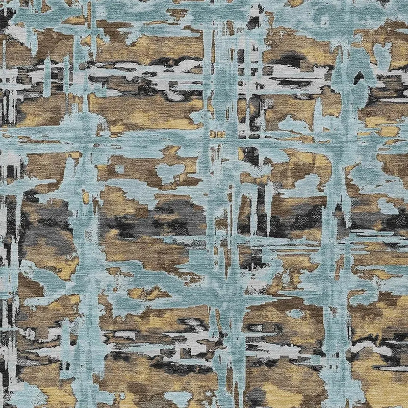 9' X 12' Teal Blue And Granite Gray Abstract Washable Indoor Outdoor Area Rug Homeroots Outdoor