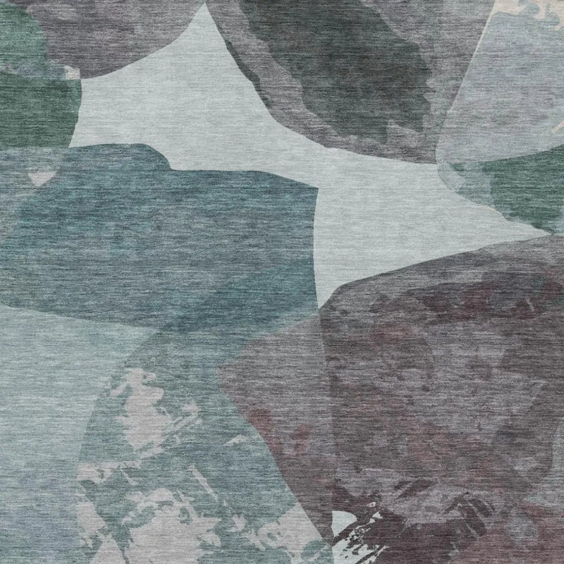 9' X 12' Teal Blue And Graphite Abstract Washable Indoor Outdoor Area Rug Homeroots Outdoor