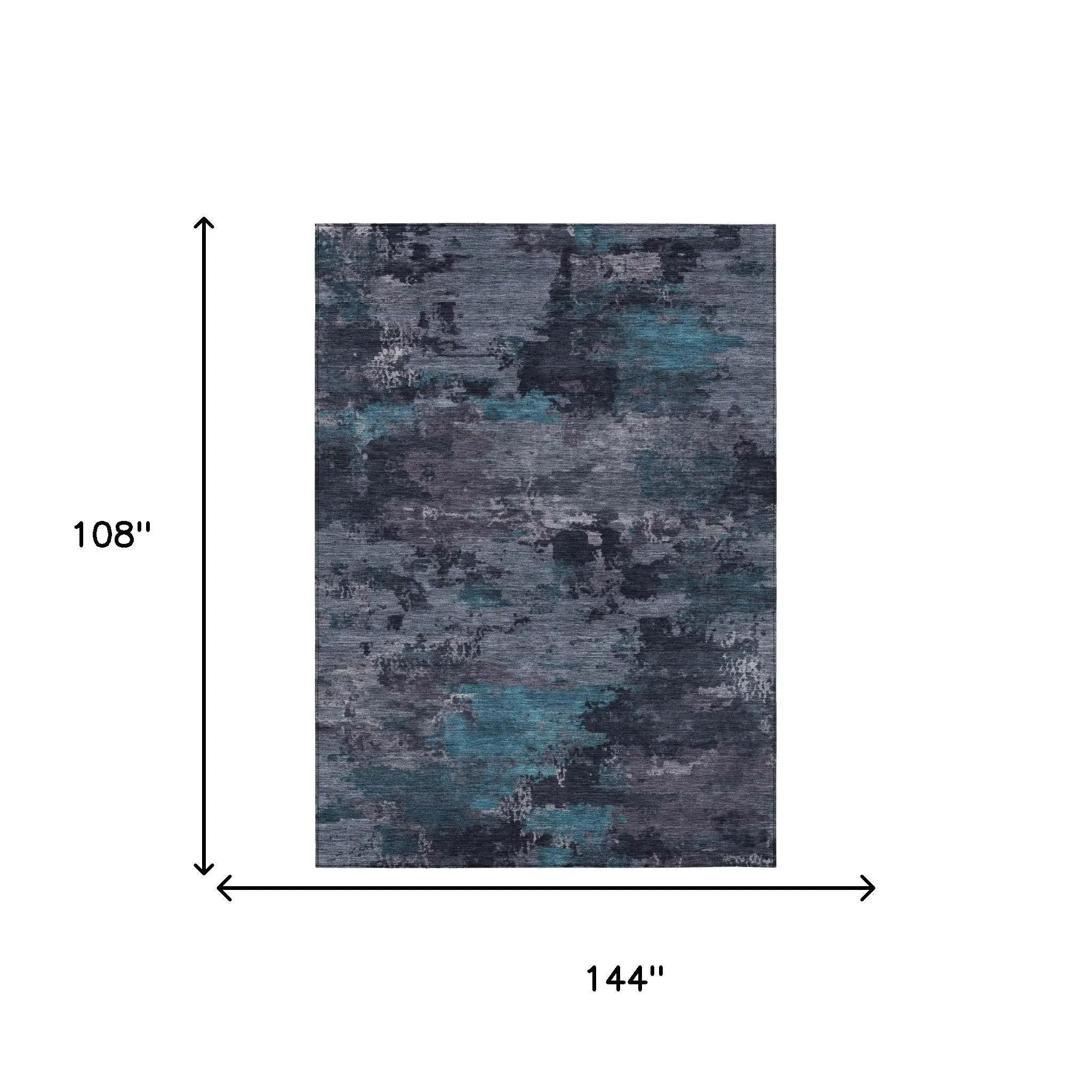 9' X 12' Teal Blue And Graphite Abstract Washable Indoor Outdoor Area Rug Homeroots Outdoor