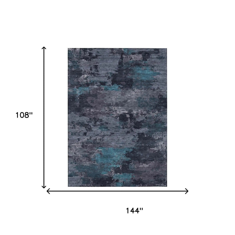 9' X 12' Teal Blue And Graphite Abstract Washable Indoor Outdoor Area Rug Homeroots Outdoor