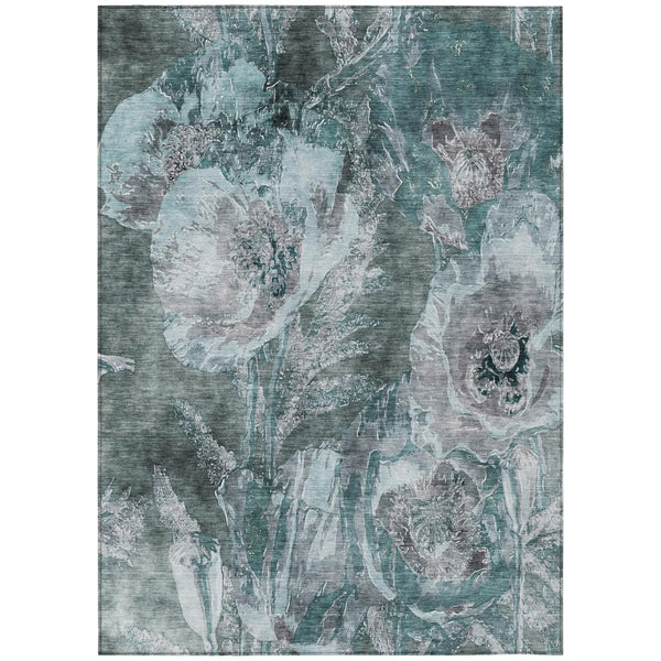 9' X 12' Teal Blue And Graphite Floral Washable Indoor Outdoor Area Rug Homeroots Outdoor