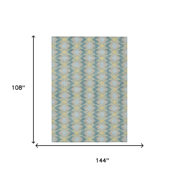 9' X 12' Teal Blue And Graphite Geometric Washable Indoor Outdoor Area Rug Homeroots Outdoor