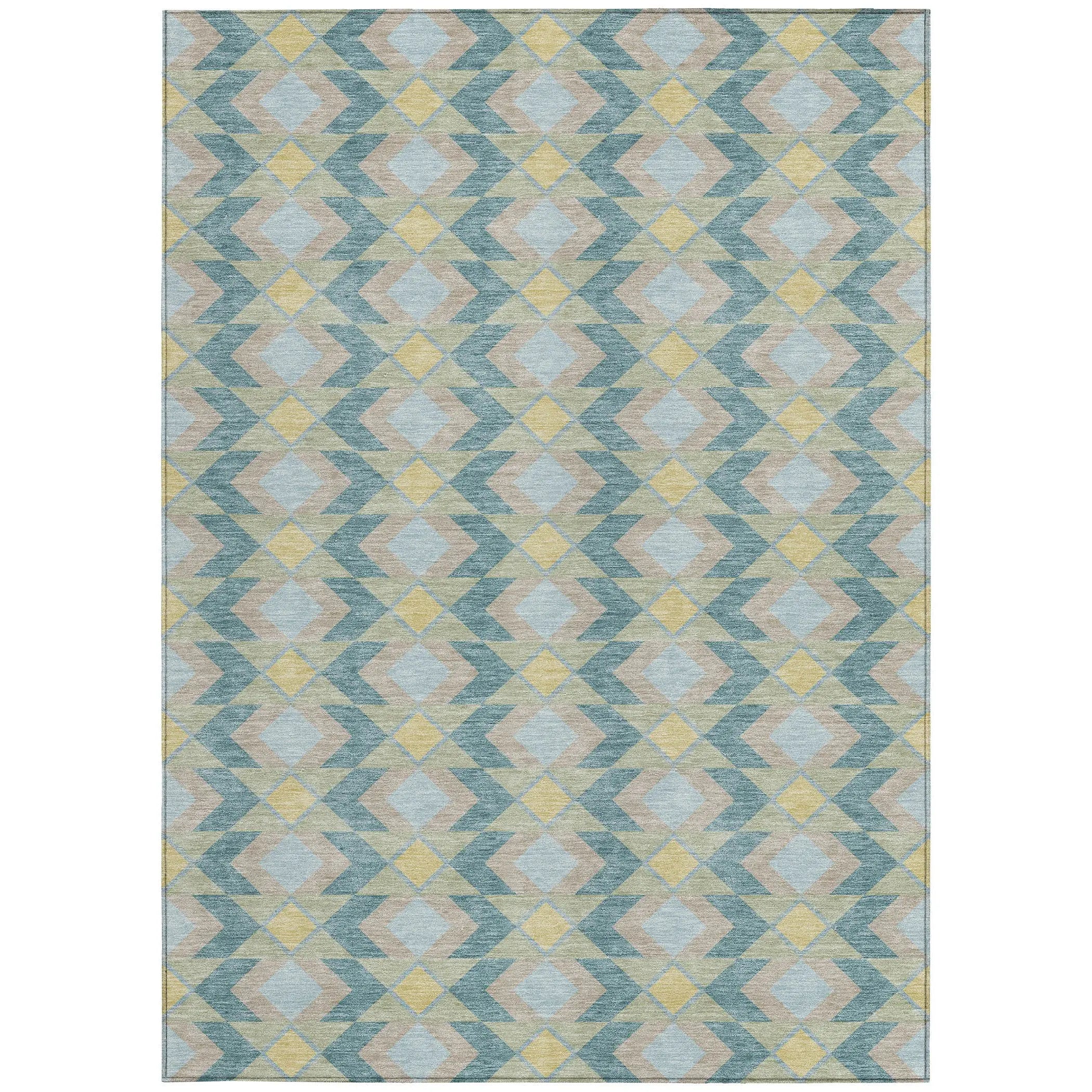 9' X 12' Teal Blue And Graphite Geometric Washable Indoor Outdoor Area Rug Homeroots Outdoor