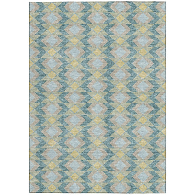 9' X 12' Teal Blue And Graphite Geometric Washable Indoor Outdoor Area Rug Homeroots Outdoor
