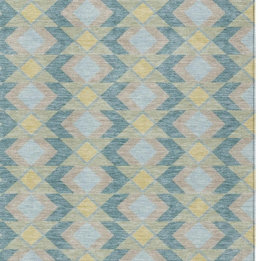 9' X 12' Teal Blue And Graphite Geometric Washable Indoor Outdoor Area Rug Homeroots Outdoor