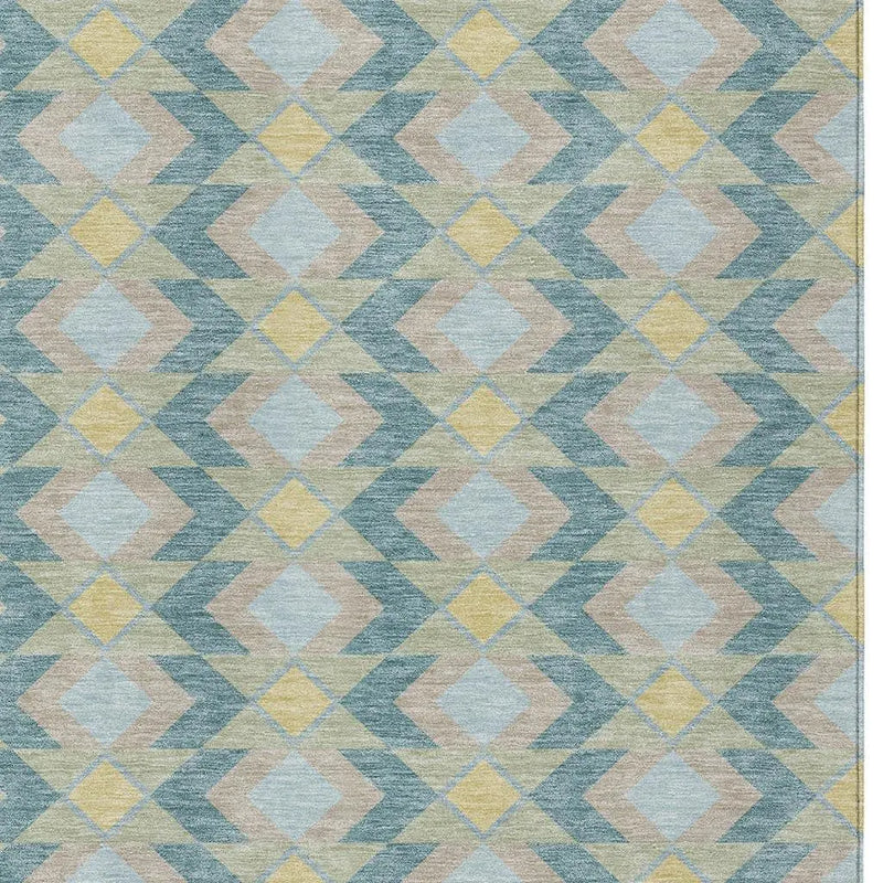 9' X 12' Teal Blue And Graphite Geometric Washable Indoor Outdoor Area Rug Homeroots Outdoor