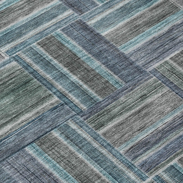 9' X 12' Teal Blue And Graphite Geometric Washable Indoor Outdoor Area Rug Homeroots Outdoor
