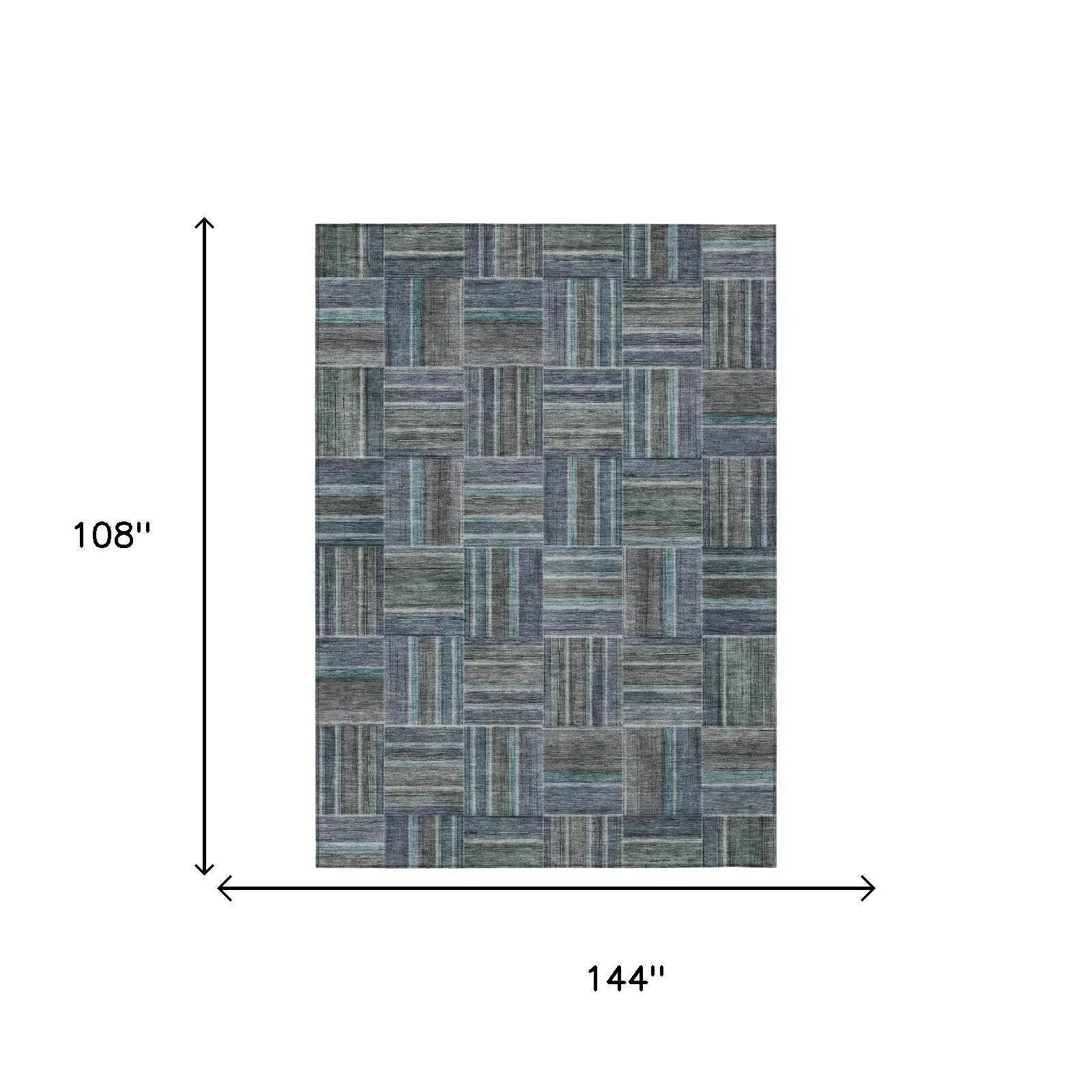 9' X 12' Teal Blue And Graphite Geometric Washable Indoor Outdoor Area Rug Homeroots Outdoor