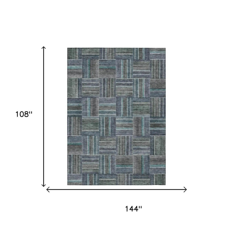 9' X 12' Teal Blue And Graphite Geometric Washable Indoor Outdoor Area Rug Homeroots Outdoor