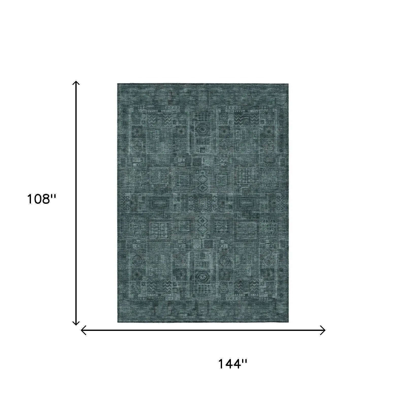 9' X 12' Teal Blue And Graphite Oriental Washable Indoor Outdoor Area Rug Homeroots Outdoor