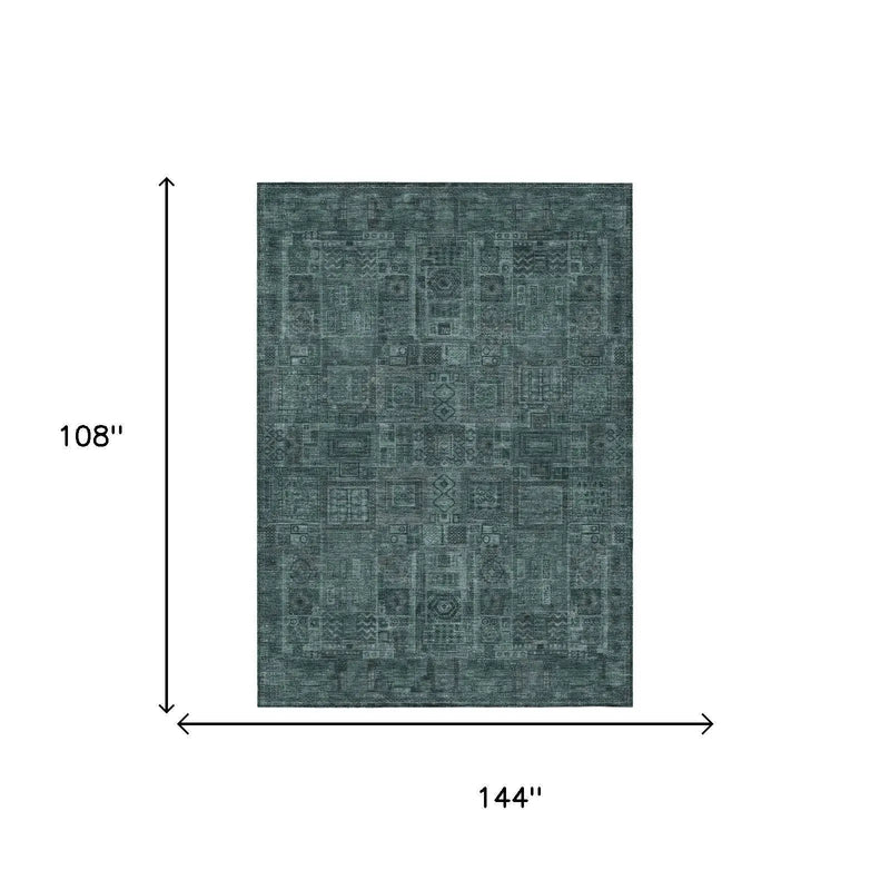 9' X 12' Teal Blue And Graphite Oriental Washable Indoor Outdoor Area Rug Homeroots Outdoor