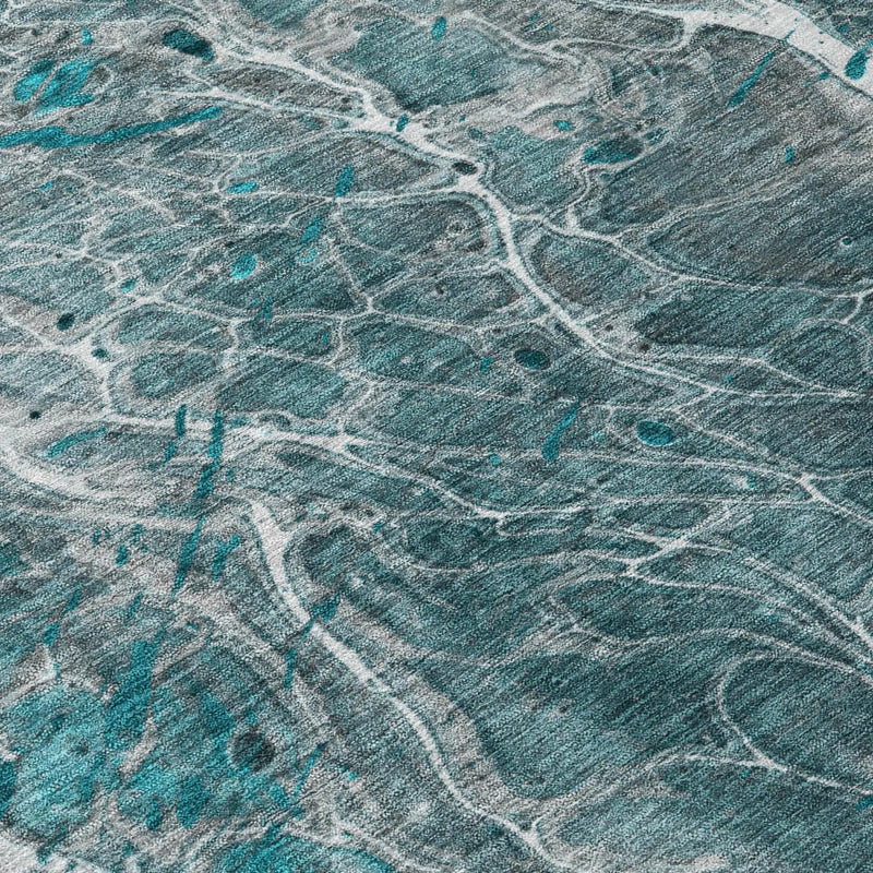 9' X 12' Teal Blue And Gray Abstract Washable Indoor Outdoor Area Rug Homeroots Outdoor