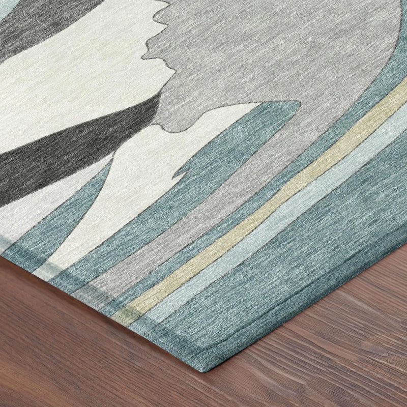 9' X 12' Teal Blue And Gray Abstract Washable Indoor Outdoor Area Rug Homeroots Outdoor