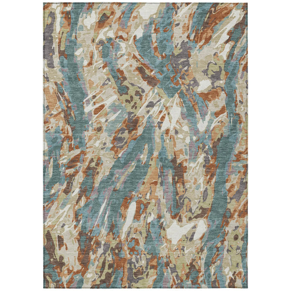 9' X 12' Teal Blue And Gray Abstract Washable Indoor Outdoor Area Rug Homeroots Outdoor