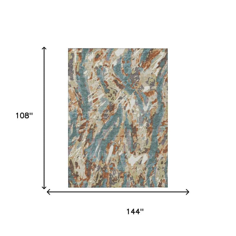 9' X 12' Teal Blue And Gray Abstract Washable Indoor Outdoor Area Rug Homeroots Outdoor