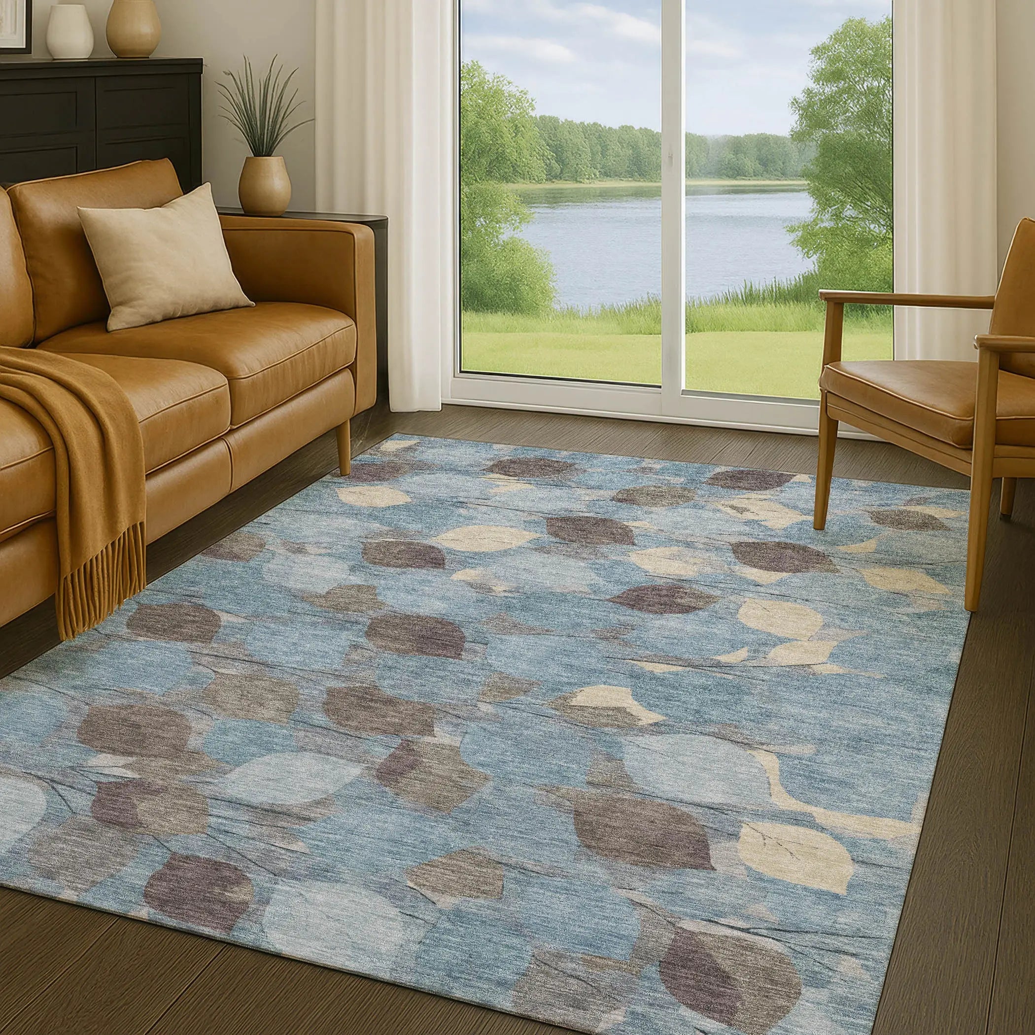 9' X 12' Teal Blue And Gray Floral Washable Indoor Outdoor Area Rug Homeroots Outdoor