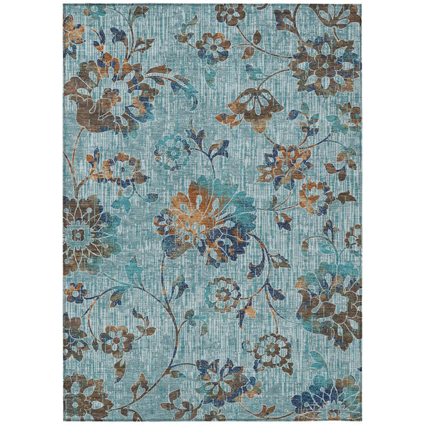 9' X 12' Teal Blue And Gray Floral Washable Indoor Outdoor Area Rug Homeroots Outdoor