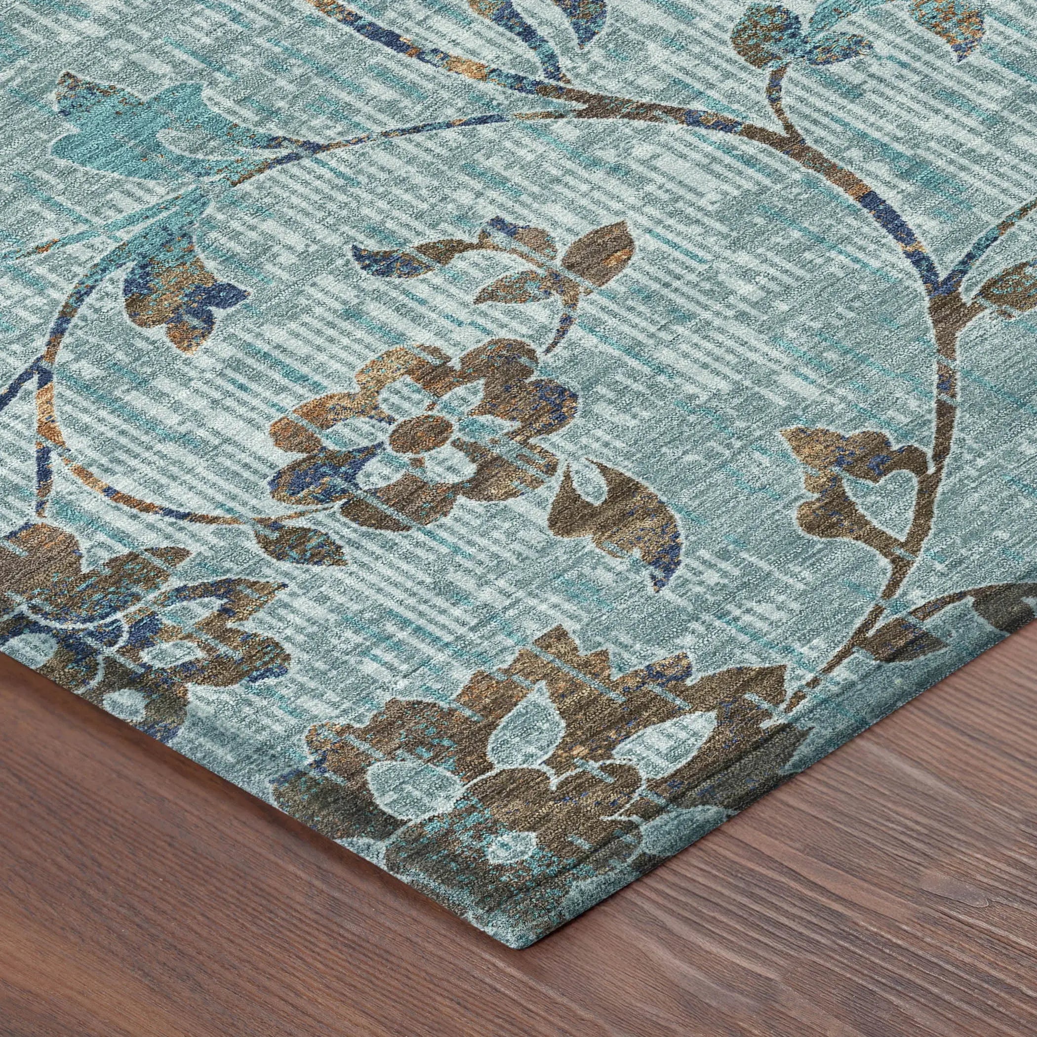 9' X 12' Teal Blue And Gray Floral Washable Indoor Outdoor Area Rug Homeroots Outdoor