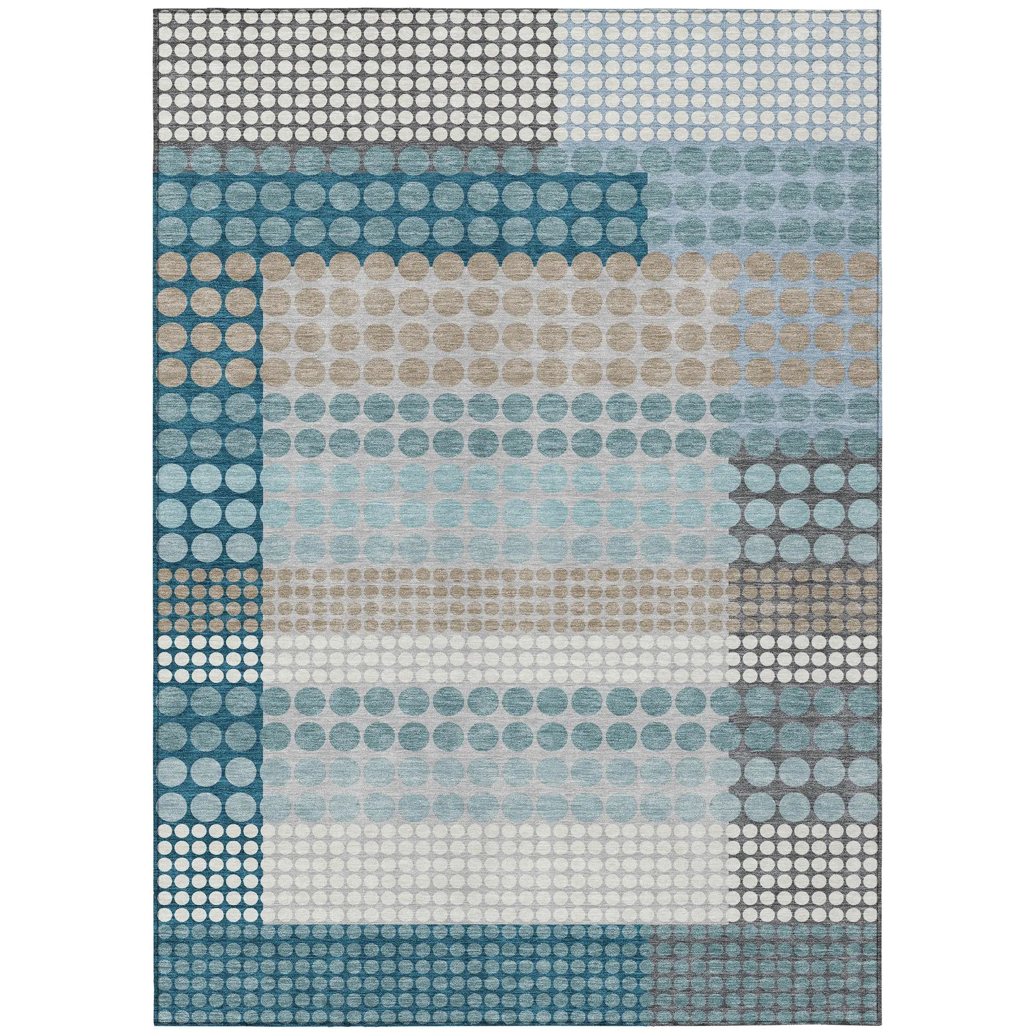 9' X 12' Teal Blue And Gray Geometric Washable Indoor Outdoor Area Rug Homeroots Outdoor