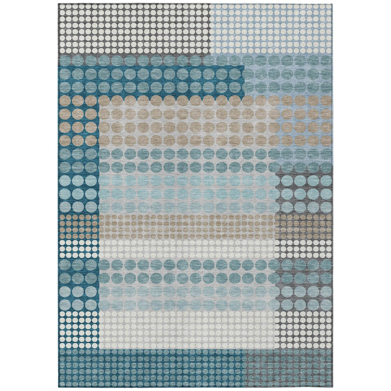 9' X 12' Teal Blue And Gray Geometric Washable Indoor Outdoor Area Rug Homeroots Outdoor