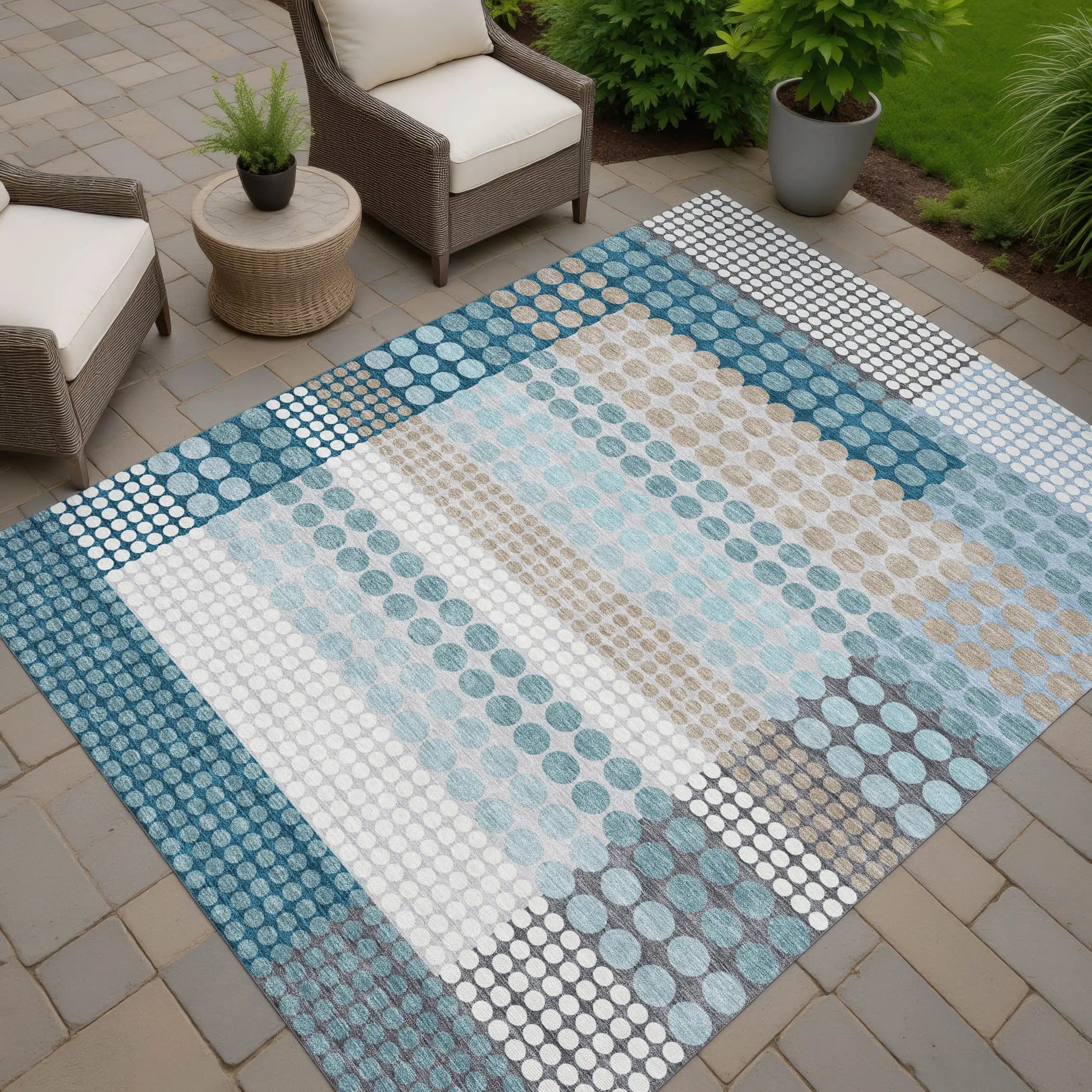 9' X 12' Teal Blue And Gray Geometric Washable Indoor Outdoor Area Rug Homeroots Outdoor