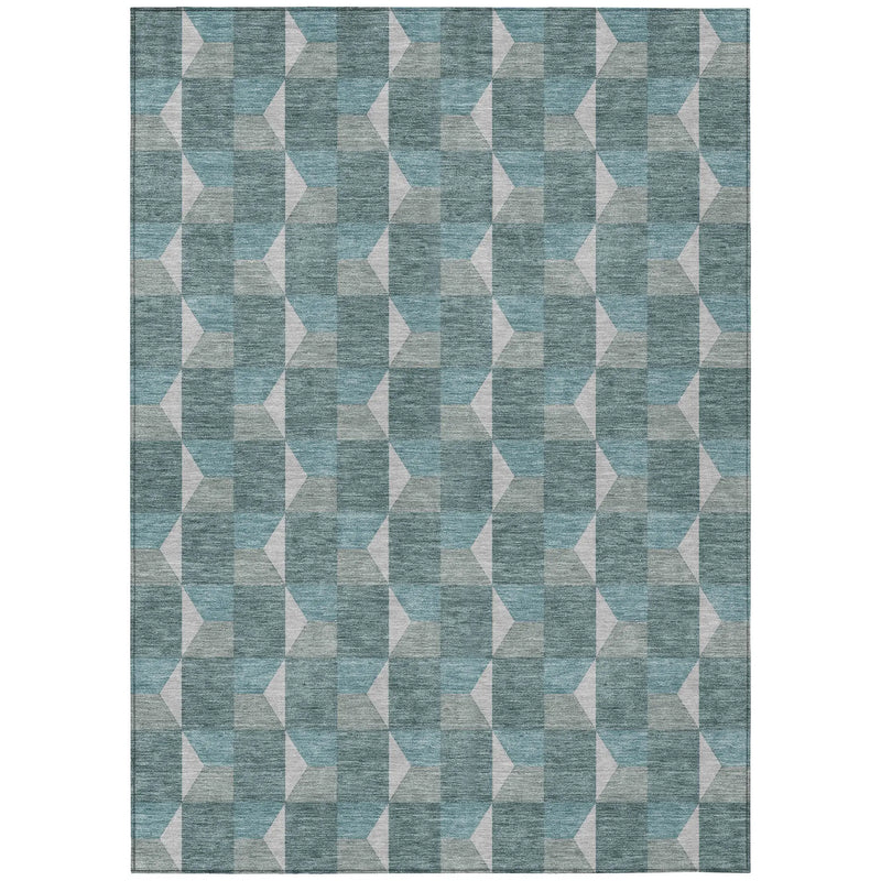 9' X 12' Teal Blue And Gray Geometric Washable Indoor Outdoor Area Rug Homeroots Outdoor