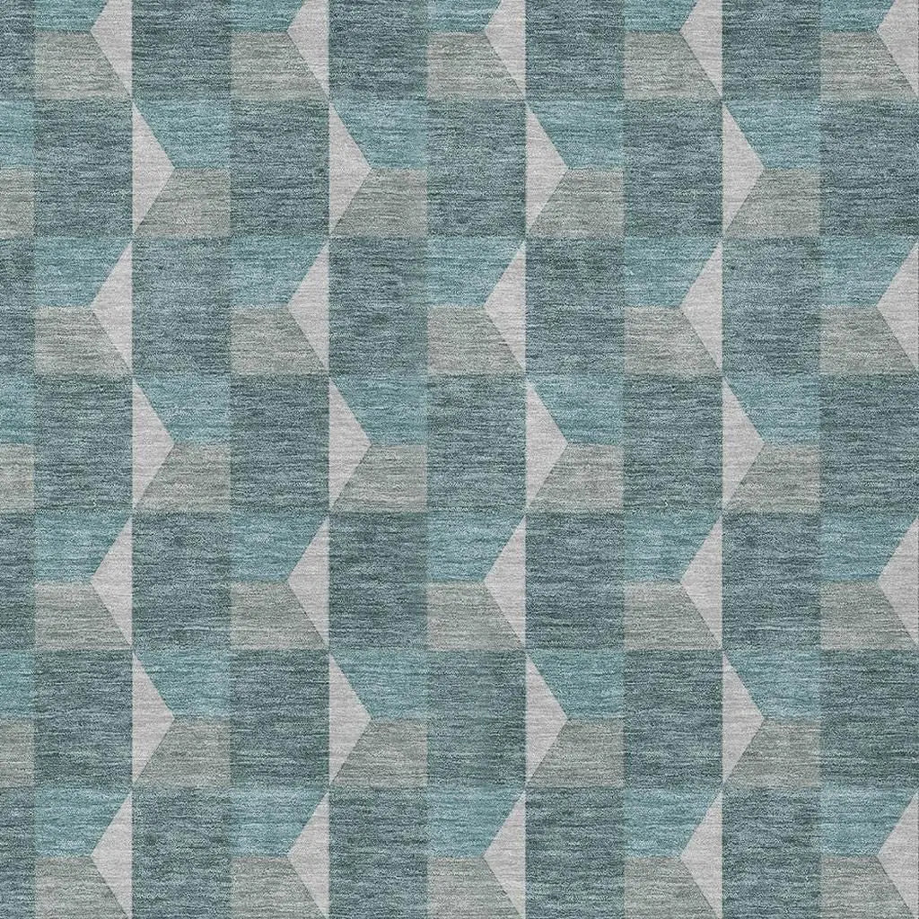 9' X 12' Teal Blue And Gray Geometric Washable Indoor Outdoor Area Rug Homeroots Outdoor
