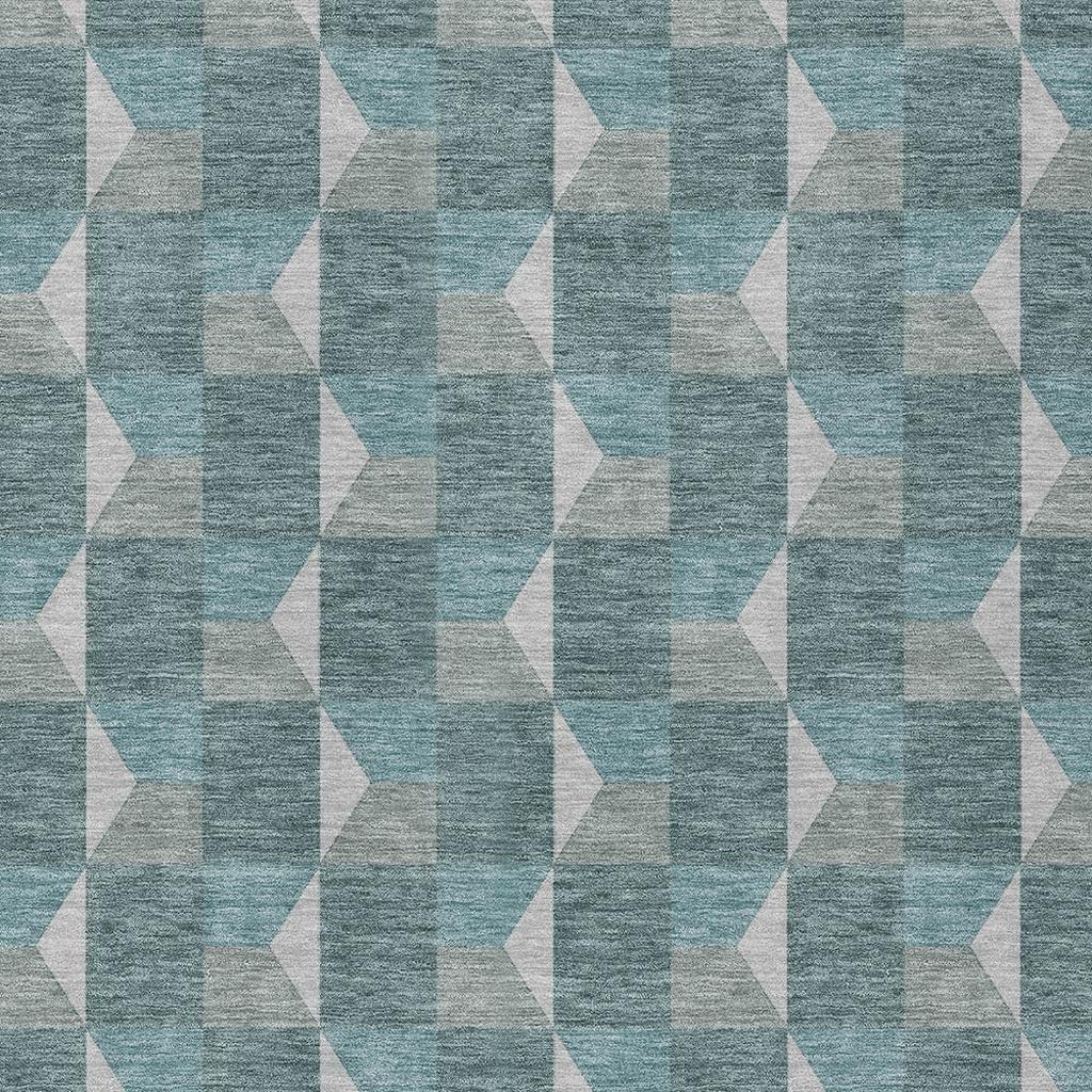 9' X 12' Teal Blue And Gray Geometric Washable Indoor Outdoor Area Rug Homeroots Outdoor