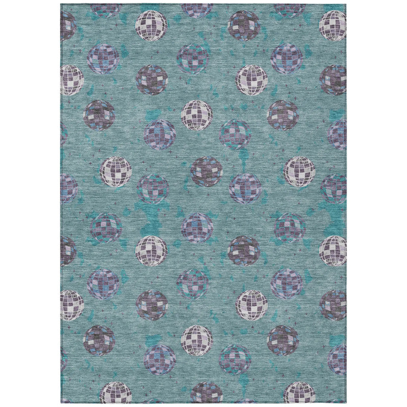 9' X 12' Teal Blue And Gray Geometric Washable Indoor Outdoor Area Rug Homeroots Outdoor