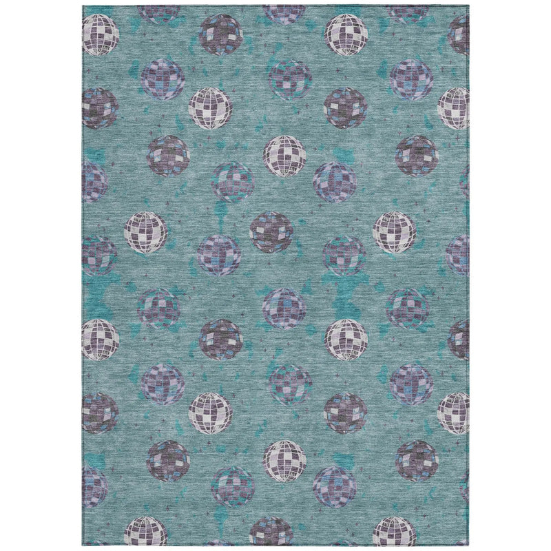 9' X 12' Teal Blue And Gray Geometric Washable Indoor Outdoor Area Rug Homeroots Outdoor