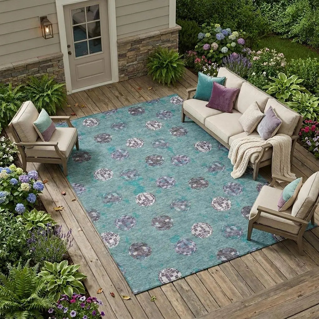 9' X 12' Teal Blue And Gray Geometric Washable Indoor Outdoor Area Rug Homeroots Outdoor
