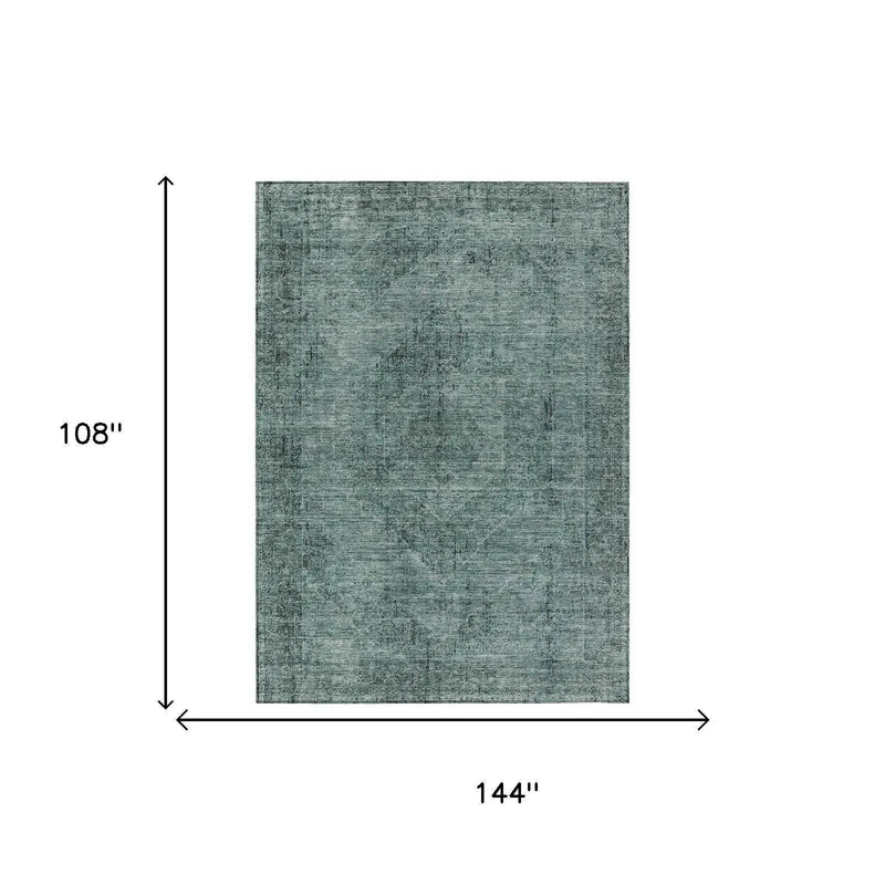 9' X 12' Teal Blue And Gray Oriental Washable Indoor Outdoor Area Rug Homeroots Outdoor