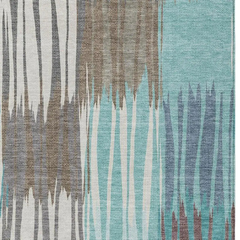 9' X 12' Teal Blue And Gray Striped Washable Indoor Outdoor Area Rug Homeroots Outdoor
