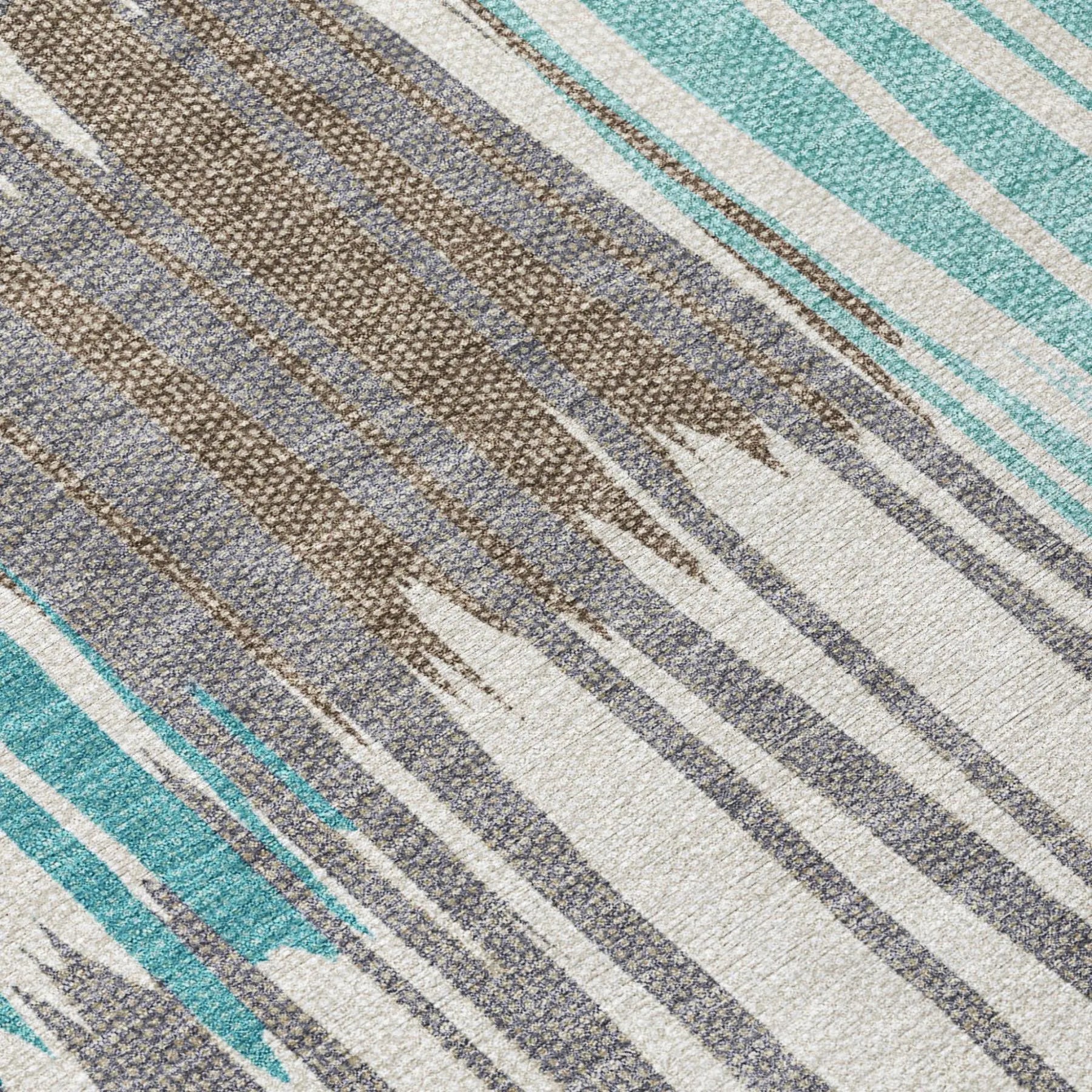 9' X 12' Teal Blue And Gray Striped Washable Indoor Outdoor Area Rug Homeroots Outdoor
