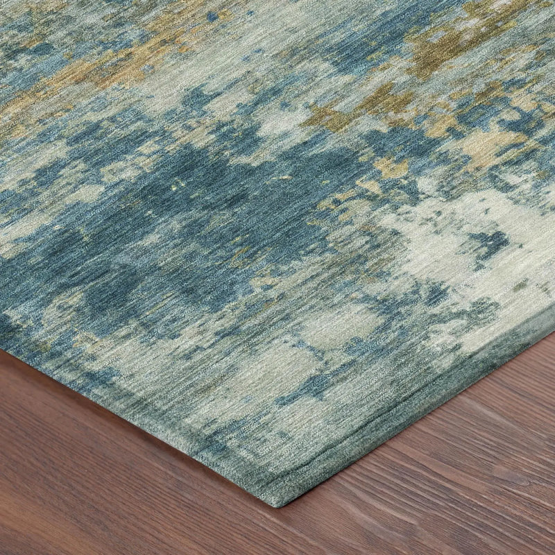 9' X 12' Teal Blue And Green Abstract Washable Indoor Outdoor Area Rug Homeroots Outdoor
