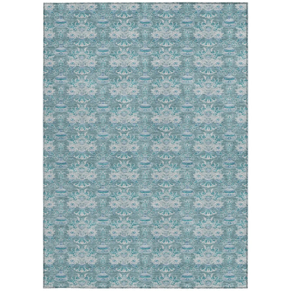 9' X 12' Teal Blue And Green Floral Washable Indoor Outdoor Area Rug Homeroots Outdoor