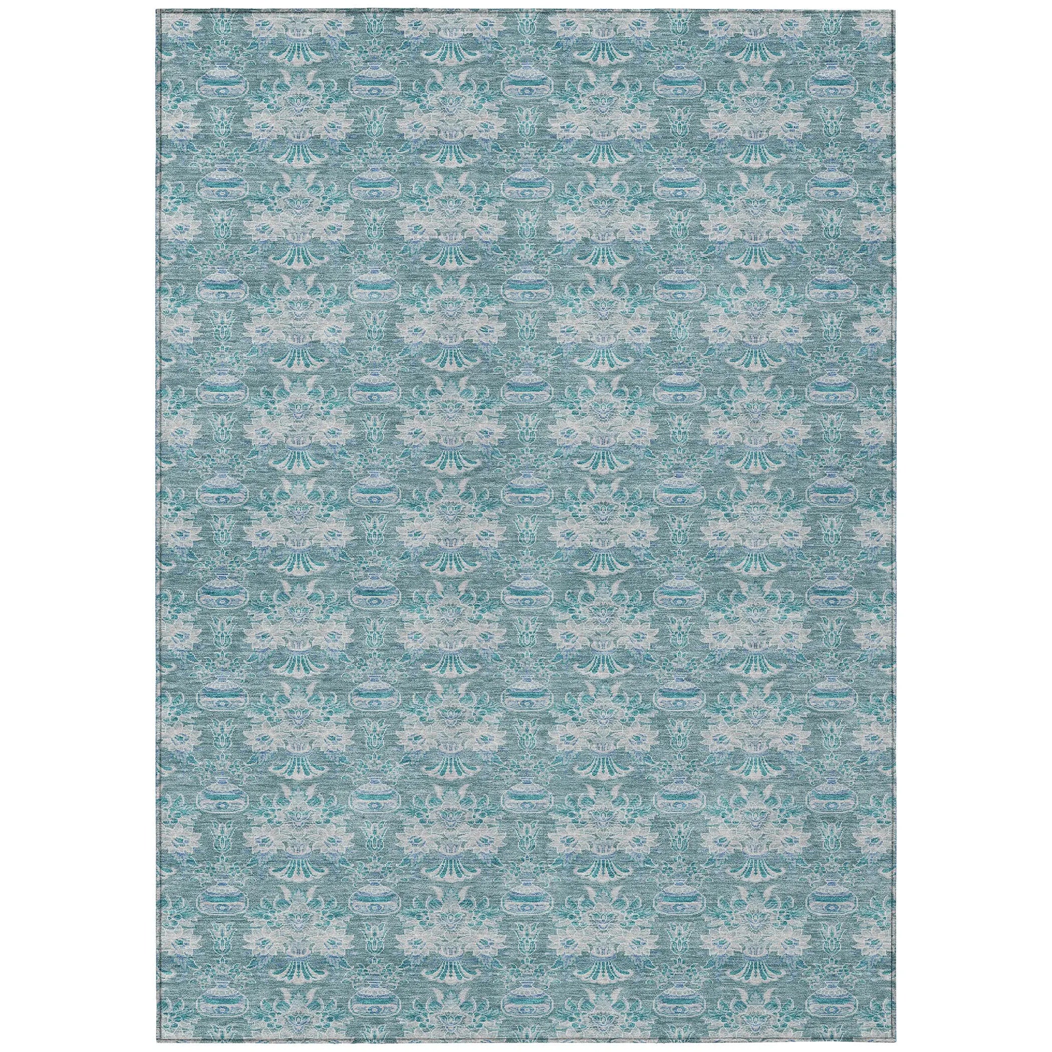 9' X 12' Teal Blue And Green Floral Washable Indoor Outdoor Area Rug Homeroots Outdoor
