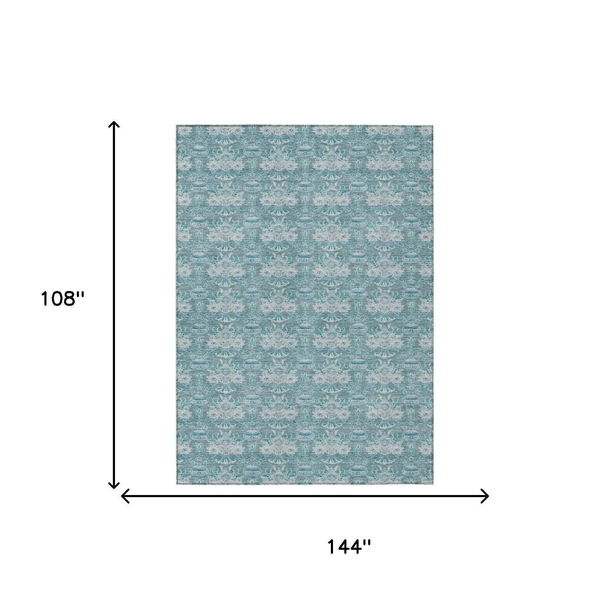 9' X 12' Teal Blue And Green Floral Washable Indoor Outdoor Area Rug Homeroots Outdoor