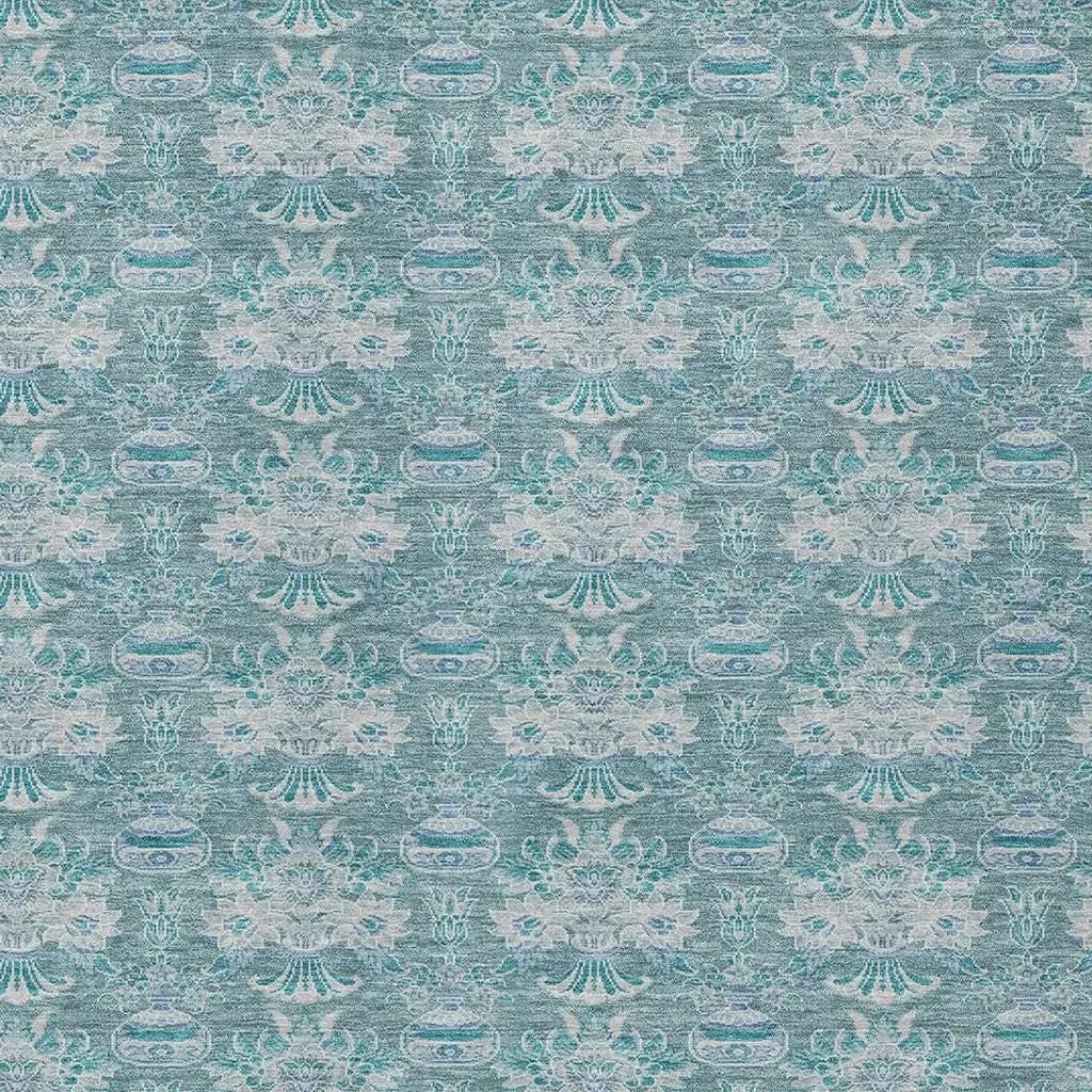 9' X 12' Teal Blue And Green Floral Washable Indoor Outdoor Area Rug Homeroots Outdoor