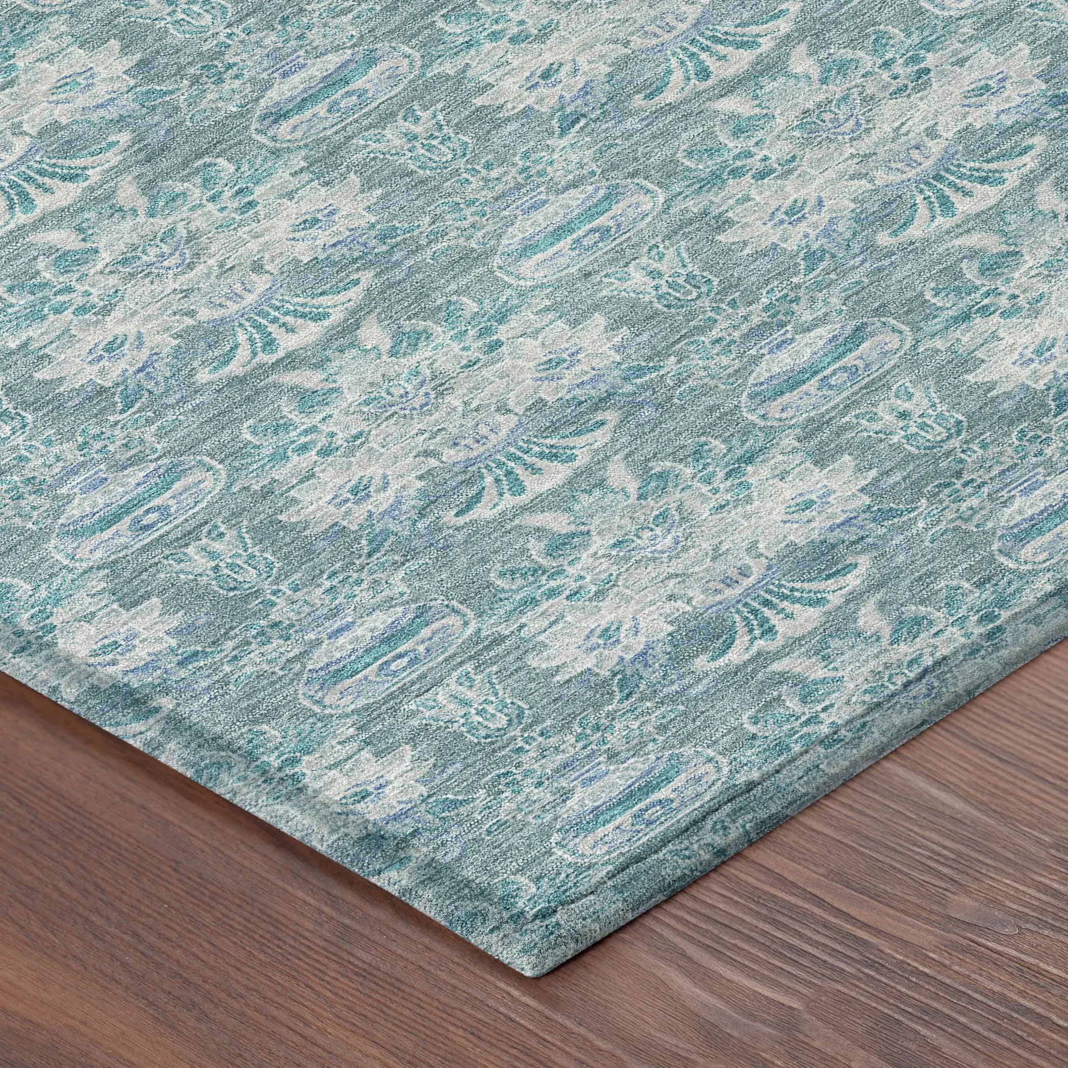 9' X 12' Teal Blue And Green Floral Washable Indoor Outdoor Area Rug Homeroots Outdoor