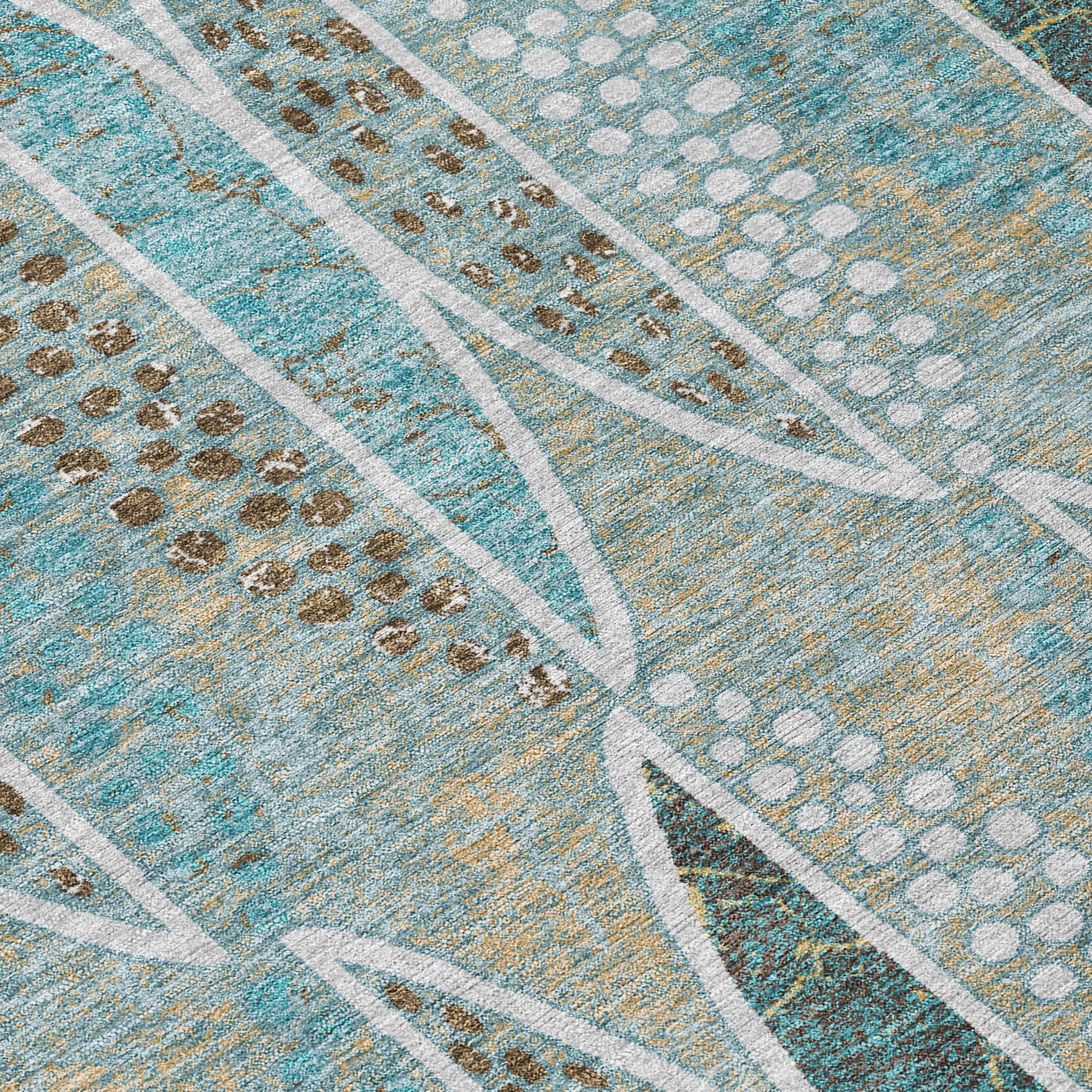 9' X 12' Teal Blue And Green Geometric Washable Indoor Outdoor Area Rug Homeroots Outdoor