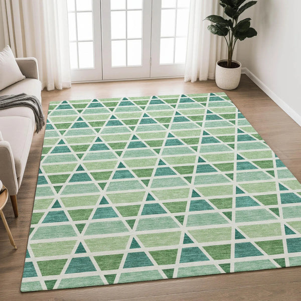9' X 12' Teal Blue And Green Geometric Washable Indoor Outdoor Area Rug Homeroots Outdoor