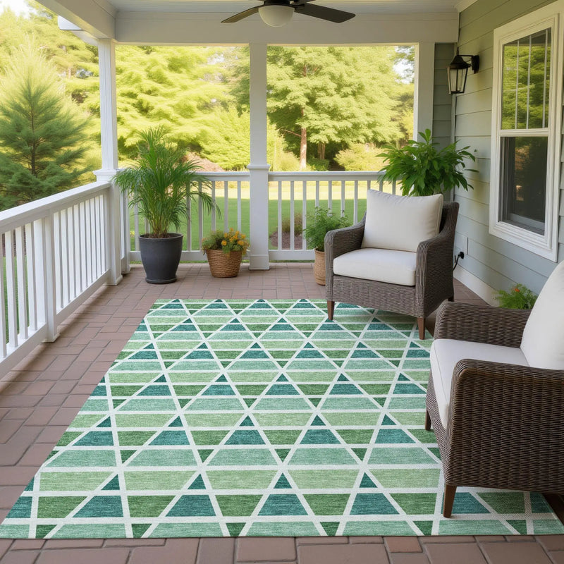 9' X 12' Teal Blue And Green Geometric Washable Indoor Outdoor Area Rug Homeroots Outdoor