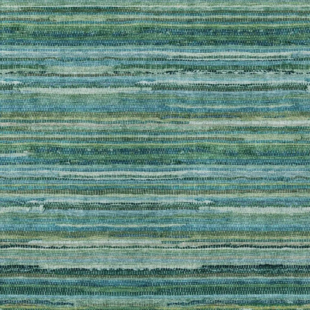 9' X 12' Teal Blue And Green Striped Washable Indoor Outdoor Area Rug Homeroots Outdoor