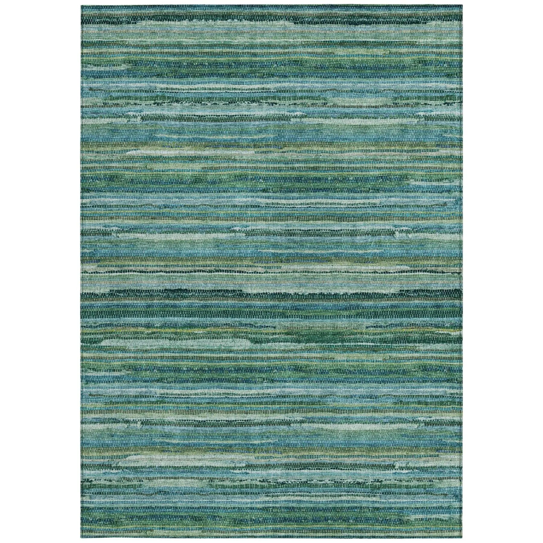 9' X 12' Teal Blue And Green Striped Washable Indoor Outdoor Area Rug Homeroots Outdoor