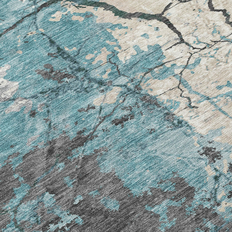 9' X 12' Teal Blue And Ivory Abstract Washable Indoor Outdoor Area Rug Homeroots Outdoor