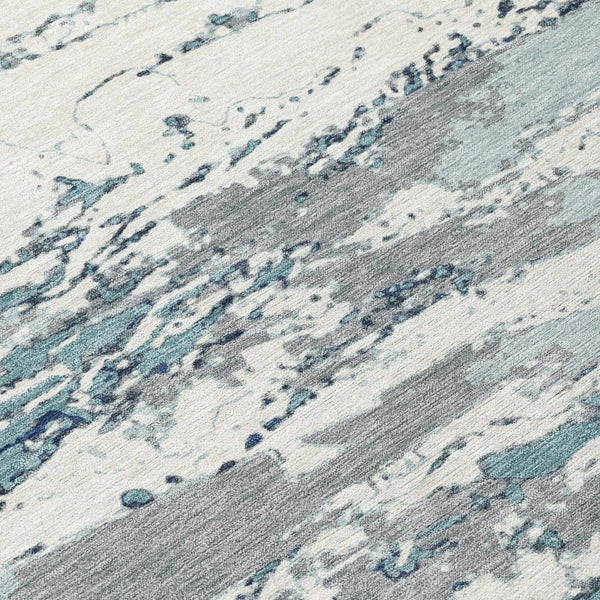 9' X 12' Teal Blue And Ivory Abstract Washable Indoor Outdoor Area Rug Homeroots Outdoor