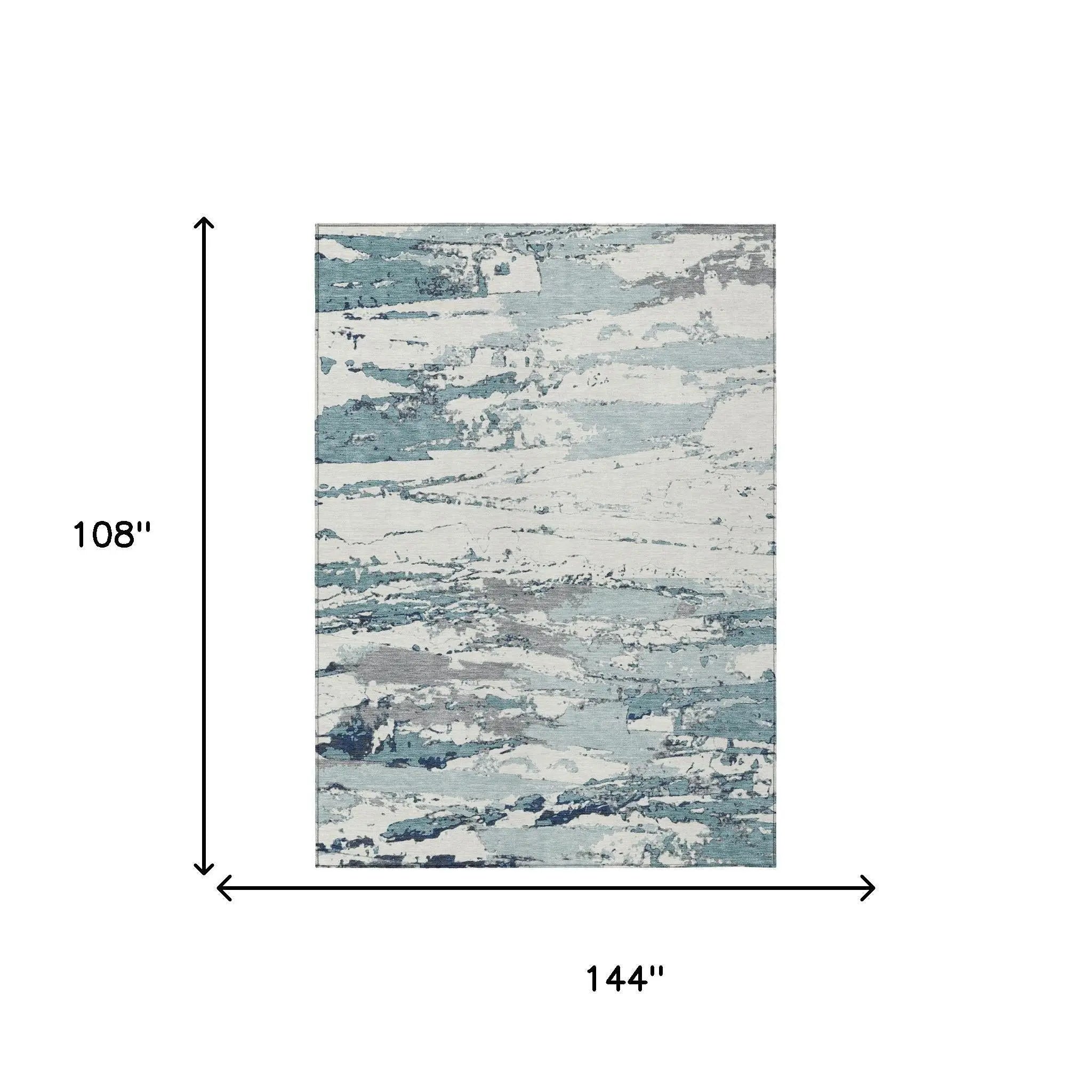 9' X 12' Teal Blue And Ivory Abstract Washable Indoor Outdoor Area Rug Homeroots Outdoor