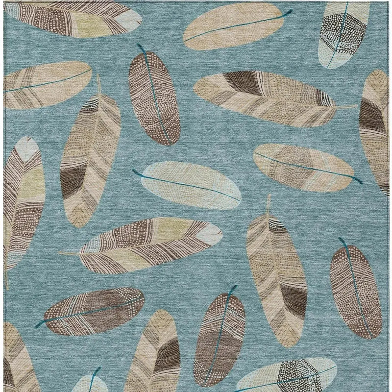 9' X 12' Teal Blue And Ivory Botanical Leaves Washable Indoor Outdoor Area Rug Homeroots Outdoor