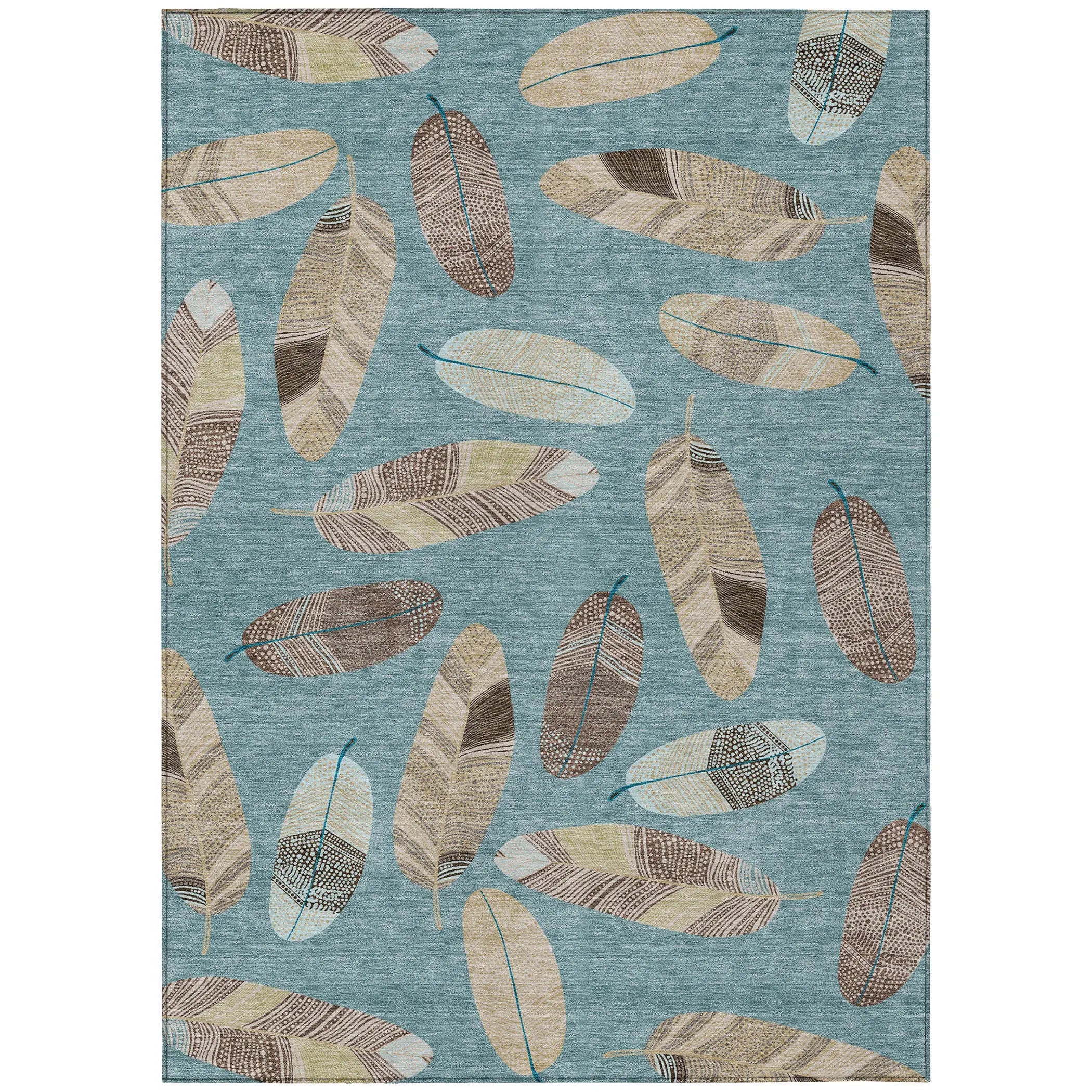 9' X 12' Teal Blue And Ivory Botanical Leaves Washable Indoor Outdoor Area Rug Homeroots Outdoor